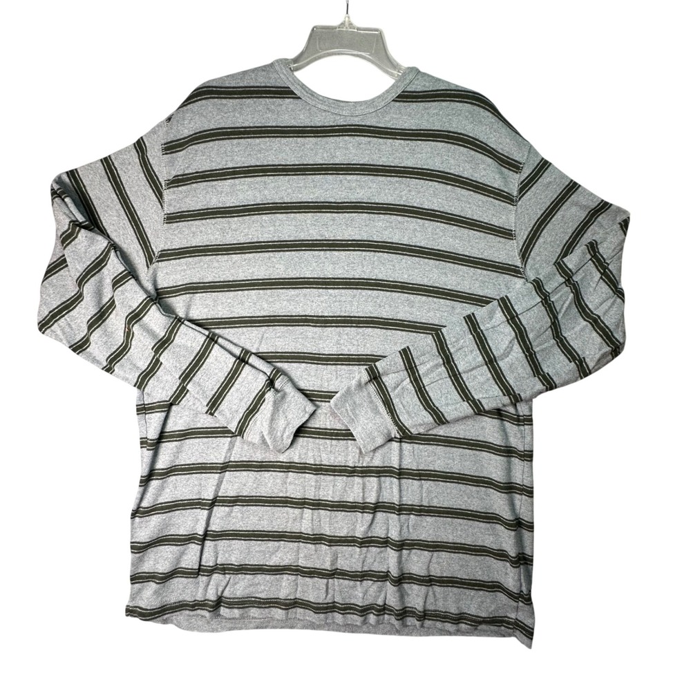 Basic Editions Striped Long Sleeve Shirt Gorpcore Casual Grey Green Layering L